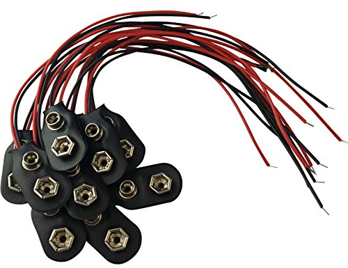 mmtrade | 10x Batterieclip 9-Volt Block Batterie Akku I-Typ Clip Snap mit 15cm Anschlusskabel