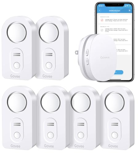 Govee Water Detectors 6 Pack Sensor with 100dB Adjustable Audio Alarm Bundle with Govee WiFi Smart Gateway with Alert Email & APP Push for Home Bedrooms