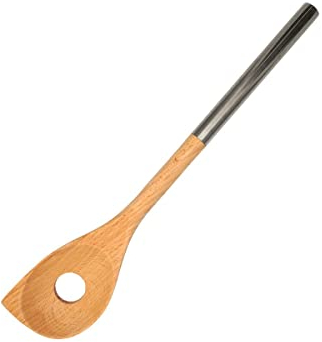 Fackelmann 30374 Cucchiaio da Risotto in legno di faggio e manico in acciaio inox, cucchiaio forato smussato, cucchiaio da cucina o da servire, legno, acciaio inossidabile, 34 x 6,5 cm