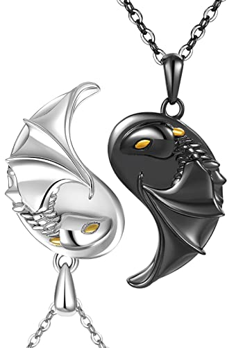YFN Drache Halskette Sterling Silber Yin Yang Drache Anhänger Passende Schmuck für 2 Geschenke für Paar Freunde Damen Herren