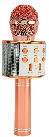 Goshyda Drahtloses -Mikrofon, 4-in-1-Karaoke-Mikrofon mit Zwei-Wege-Verbindung, mit 3,5-mm-AUX-Anschluss, Speicherkarte, USB-Schnittstelle, Soundeffekt-Hall für KTV-Partys zu Hause (Roségold)