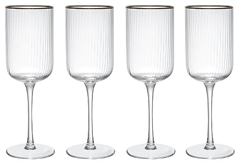 Mikasa Sorrento Copas de Cristal para Vino Tinto con Borde Dorado y Forma Ancha, 375ml, Juego de 4 Copas Finas Transparentes sin Plomo, Diseño Elegante para Celebraciones