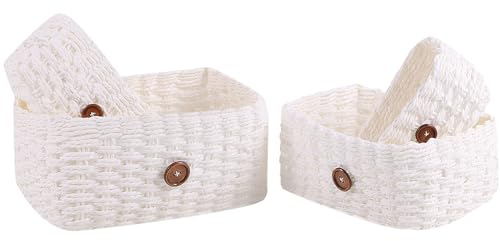 YheenLf Aufbewahrungskörbe aus recyclebarem Papierseil, Deko rechteckig Korb Aufbewahrung für Make-up-Schränke, Tischplatten, Wohnzimmer, Badezimmer, Schlafzimmer, üchen, 4er Set, Weiß