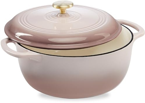 Best Choice Products 6 Quart Enamel Cast-Iron Round Dutch Oven, Family Style Heavy-Duty Pre-Seasoned Cookware for Home, Kitchen, Dining Room, Oven Safe w/Lid, Dual Handles - Mushroom Beige