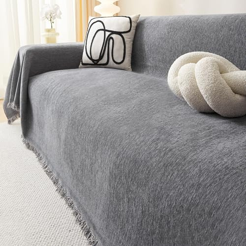 MEETSKY Couch Covers for Dogs Washable, Pet Sofa Covers for 3 Cushion, Chenille Thick Sectional Couch Cover Blanket Modern Furniture Protector Covers, 91 x 134, Dark Grey