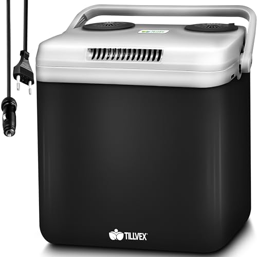 tillvex Kühlbox elektrisch 32L | Mini-Kühlschrank 230 V und 12 V für KFZ Auto Camping | kühlt & wärmt | ECO-Modus (Anthrazit)