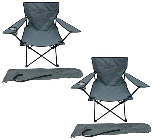 2 Stück Anglersessel Campingstuhl Faltstuhl Anglerstuhl Regiestuhl Dunkelgrau mit Getränkehalter und Tasche
