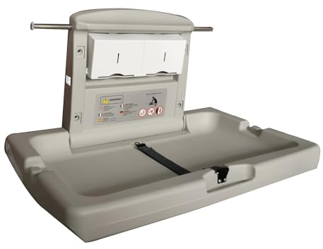 AIKE Baby Wickelkommode Horizontal, Wandmontierter Klappbarer Baby-Wickeltisch, Kommerzielle Wickelkommode, Grau-Weiß, Entspricht der Prüfnorm EN 12221:2008+A1:2013