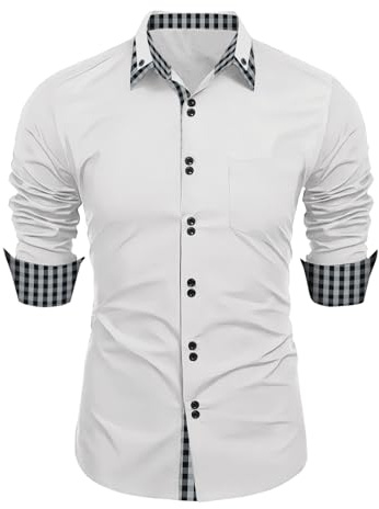 crazy bean Chemise Homme Manches Longues Slim Fit Chemise Business Fit Chemise Vichy Boutonnées pour Homme M-3XL（Blanc,XXXL）