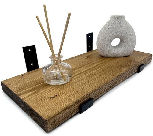 Top Notch Home & Living Wooden Board Wall Shelf, Handcrafted Rustic Wooden Shelves, Hand Made Wood Board Shelves, Wooden Rustic Board Shelving, Incl 2 Up Brackets per Shelf