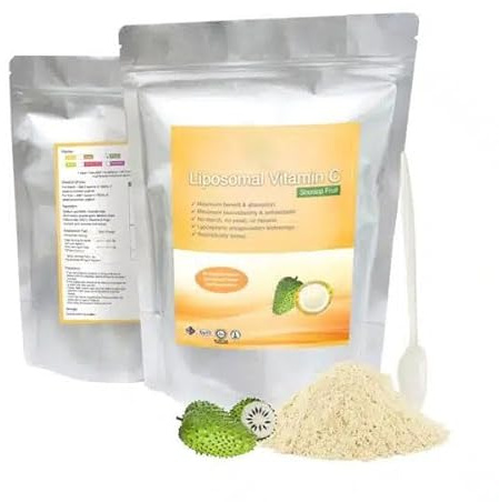 Vitamina C liposomiale + polvere di estratto standardizzato di corossol - Polvere 150 g pura 100% naturale senza additivi, per zuppe, frullati, caffè, bevande, pasticceria