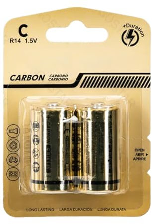 Batteria al carbonio-zinco R14 C 1,5 V (2 unità) - Ideale per dispositivi elettronici, giocattoli, torce elettriche e altro ancora.