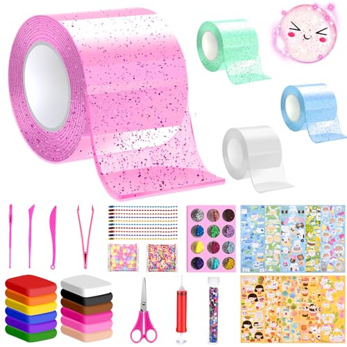 Charmofun 64 Pezzi Nano Tape Bubble Kit, Nano Tape Craft con 4 Nastro, Polvere Scintillante e Accessori, Fai Da Te Nano Tape Bubble per Bambini, Nastro Magico per Bolle