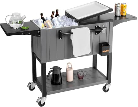 VEVOR Ghiacciaia Mobile da 75,71 L, Può Contenere Fino a 50 Bottiglie/110 Lattine, Carrello Portatile per Bevande da Bar per Feste, per Bevande con Ripiani Inferiore e Laterali Ruote e Apribottiglie