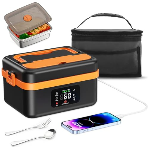 Scaldavivande a Batteria Ricaricabile, 1L Scalda Vivande a Batteria Ricaricabile, 16000 mAh , Scaldavivande Portatile con Stoviglie e Sacchetto Isolato per Ufficio, Picnic, Auto e uso All'aperto
