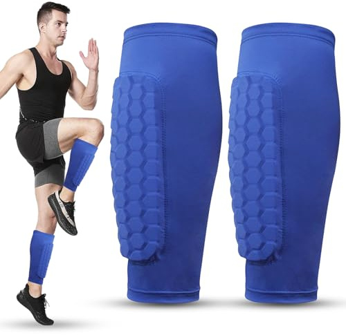 Espinilleras de Fútbol Profesionales Transpirables y Antideslizantes, espinilleras ski, Protección Anticolisión Celular para Pantorrilla - para Hombres, Mujeres y Niños en Fútbol (Azul, L)