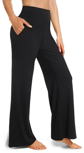 BLONGW Yoga Pants for Women Wide Leg Trousers UK–High Waist Work Casual Pants with Pockets, Black Women’s Trousers, Stylish Bottoms Clothes for Party, Graduation & Valentines（Large）