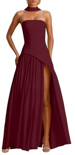 Robe de Cocktail pour Femme Maxi Robe Sexy à Épaules Dénudées Robes Longue Chic et Elégant Robes Vintage A-Line Swing à Plis pour Fête Soirée Bal Promo Cérémonie Mariage Invité