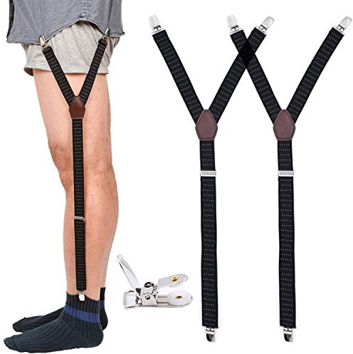 Kedofe Mens Shirt Stays Military Adjustable Elastic Garter Straps Sock Non-slip Clamps (Black/1 Pair)