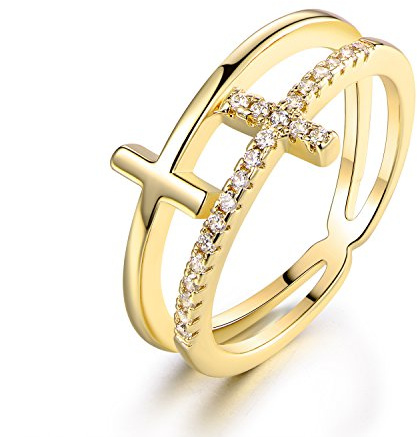 Barzel 18k Gold Plated Cubic Zirconia Double Cross Ring (Gold, 7)