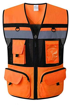 Sooiy Gilet de sécurité réfléchissant avec Poches Multipoches de sécurité réfléchissante pour Gilet de sécurité pour Entrepreneur, Gilet Orange/Jaune,Orange,M