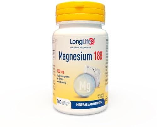 LongLife® Magnesium 188 | 5 sali di magnesio | Dosaggio ottimale | Integratore magnesio antistress | 100 compresse rivestite | Fino a 100 giorni di trattamento | Vegano e senza glutine