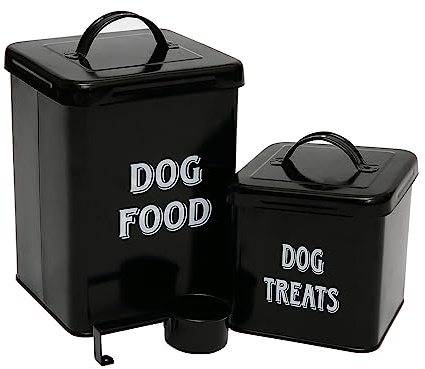 Morezi Lot de boîtes de nourriture et friandises pour animaux de compagnie avec pelle pour chats ou chiens – Acier carbone avec revêtement en poudre crème – Couvercles hermétiques – Boîtes de