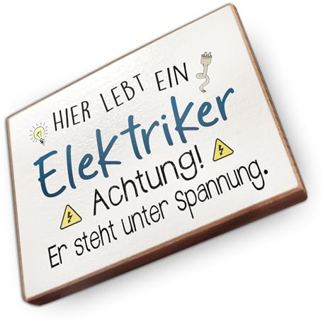 Kühlschrankmagnet mit Spruch - E - Handmade aus Buchenholz - Magnet für Kühlschrank Süß Witzig Lustig - Küchen Kühlschrank Deko 6.5cm x 5cm - Geschenk-Idee (Elektriker)