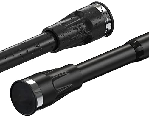 Barra De Cortina De Ducha Telescópica De Hierro, 177-223 CM Spring Barra para Cortinas de Ducha Extensible sin Taladro - Con Ventosa Fija Para Ducha Y Bañera/Negro Mate