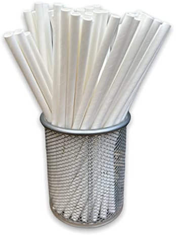 Lot de 250 pailles biodégradables en papier blanc uni (200 mm x 6 mm) fabriquées au Royaume-Uni (blanc uni)