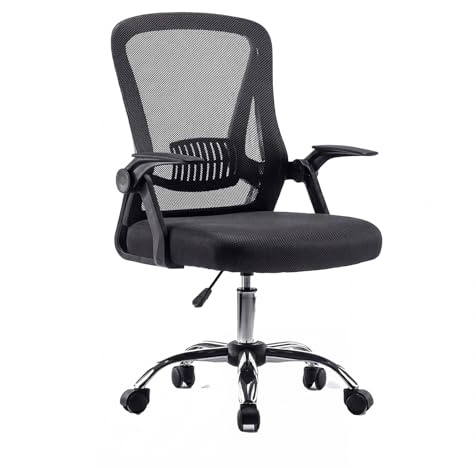Panana Office Chair Flip-up Armrest Managerial Desk Chair Mesh Back Gas Lift Swivel Chair (Dark Grey), 57 x 48 x 100 cm (BOOC56GY02000001-TBMK)