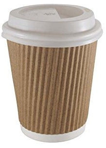 Thali Outlet - 50 x 4oz Kraft Cup + Lid - Cafe Coffee Cups Paper Single Wall Disposable Tea Expresso Hot Drinks + White Sip-Though Lids