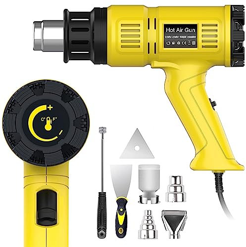 STEUGO 2000W Professional Hot Air Gun 142℉~1112℉（60℃- 600℃） Variable Temperature Control with 2-Temp Settings, Overload Protection, Double Heating Wire Fast Heating, 7 Accessories for Shrinking PVC