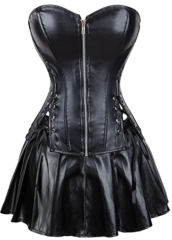 WLFFW Corsetto Pelle Donna e Tutu Vestito Corpetto Steampunk (EU(30-32) XS, Nero)