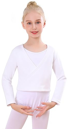 Bezioner Cache-Coeur de Danse avec Polaire Veste de Ballet Manches Longues Manteau Hauts de Danse pour Enfants Filles Femmes Blanc XL(Au Dessus de 150cm)