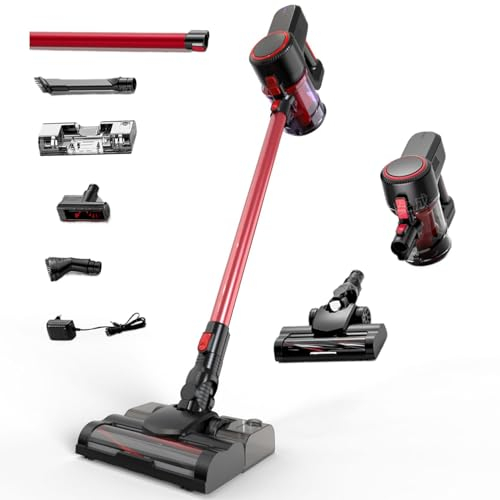 Uezeth Cordless Vacuum Cleaner, 120W/15KPa, 60 Minute Run Time Battery, Flexible Vacuum with Car Kit, Vacuum Cleaner with Touch Screen and Anti-Tangle Brush for Carpet/Hard Floor/Pet Hair, JD0900