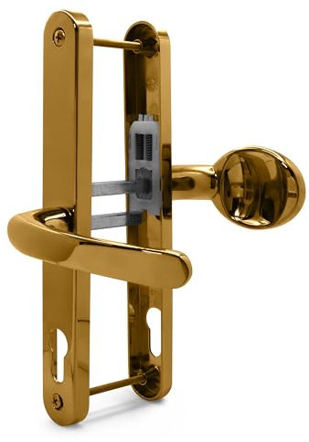 TSS UPVC Door Handles Set - Lever Moveable Pad - 70mm / 92mm PZ (Centres) - 215mm Screw to Screw - Backplate 247mm X 32mm - Replacement UPVC Door Handles - PVC Door Handle (Polished Brass)