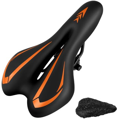 MSDADA Selle de vélo en Gel pour Homme et Femme - Imperméable - Confortable - Coussin Doux - pour vélo de Route, VTT, vélo d'appartement, vélos de Ville (Orange)