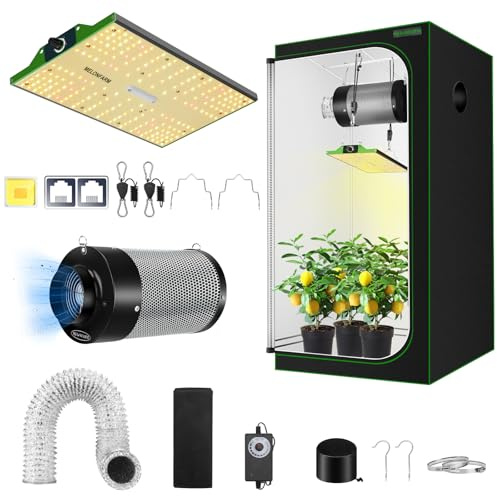 MELONFARM Grow Tent Complete Setup 2x2, 70W Full Spectrum LED Grow Light & 24x24x48 Grow Tent Bundle, 4 Efficient Airflow Ventilation System with Soundproof Duct Connector