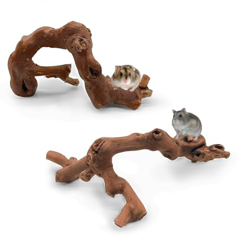 kathson 2PCS Wood Hamster Climbing Branches Decor, Natural Wooden Syrian Hamster Climb Chewing Toys, Rat Exercise Toys, Small Animal Habitat Decor Accessories for Dwarf Pets, Gerbils, Mice (5.9 in)