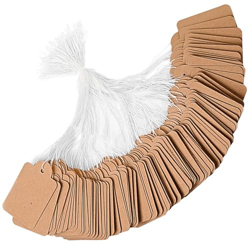 YAWYO Confezione da 200 Etichette Regalo con Cordino, Piccole Etichette in Carta Kraft Marrone Scrivibile, Etichette Prezzo per Abbigliamento, Gioielli e Regali di Natale, 3,5 * 2,2 cm