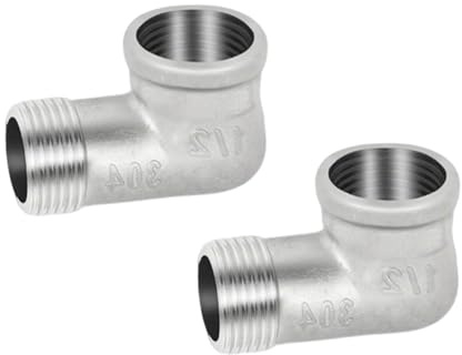 2 ángulos de 90 grados de acero inoxidable 304, ángulo de tubo de acero inoxidable de 1/2 pulgadas con rosca IG/AG, adecuado para agua, aire, instalaciones sanitarias y sistemas de riego, atornillado
