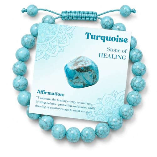 Lunarié Natural Stone Beaded Bracelets – Healing Crystal Jewelry for Men & Women, Amazonite, Aventurine, Amethyst, Tiger Eye, Lapis Lazuli, Spiritual Energy Balance, Meditation Gift (Turquoise)