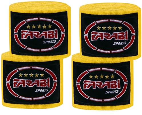 Farabi Sports Kinder Boxing Bandage 2,5 Meter lang boxbandagen - Box Bandages mit Paar für MMA, Muay Thai, Training, Kickboxen und Kampfsport (Gelb (2er-Pack)