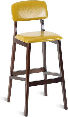 ZBZFGE Battero a Bassa Altezza, sgabelli banco Pelle PU con Schiena e poggiapiedi, sedie da Bar per la Colazione dell'isola cucine, Telaio in Legno, libbre (Giallo Scuro, 61 cm)