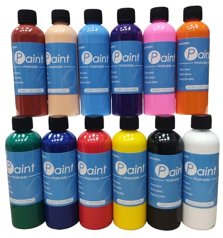 Qingsera Washable Paint Kit, Poster Paint, (4.06 Fl Oz/120ml Each), Set Of 12 Colors, Arts & Crafts, For Professional Art Painting Supplies, Washes Off Easily, DIY Project