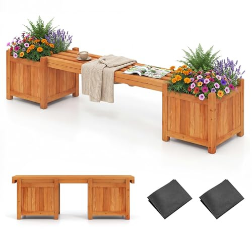 RELAX4LIFE Fioriere da Esterno con Panchina, in Legno di Abete, Panca da Giardino per 2 Persone, con Base a Doghe Removibile e Design ad Incastro, per Balcone e Terrazzo (Arancione,169x35x35cm)