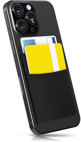 MyGadget Korthållare - antiRFID-signaler - dubbel elastisk självhäftande ficka med lock för smartphone - universell plånbok för papper/nycklar - svart fodral