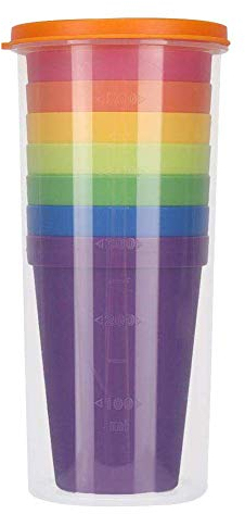 Linian 8Pcs Vasos de Plástico, Ligera Taza Vajilla portátil 7 Vasos de plástico de Colores (200 ml) y 1 Botella de Agua (600 ml) para Picnic Camping Vajillas Juego de Cubiertos
