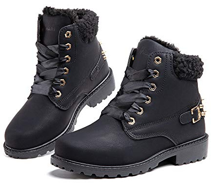 Hitmars Botas Mujer Invierno Botas de Nieve Cálido Zapatos Botines Forradas Planas Snow Boots Antideslizante Calzado Comodos Cordones Negro-1 41 EU